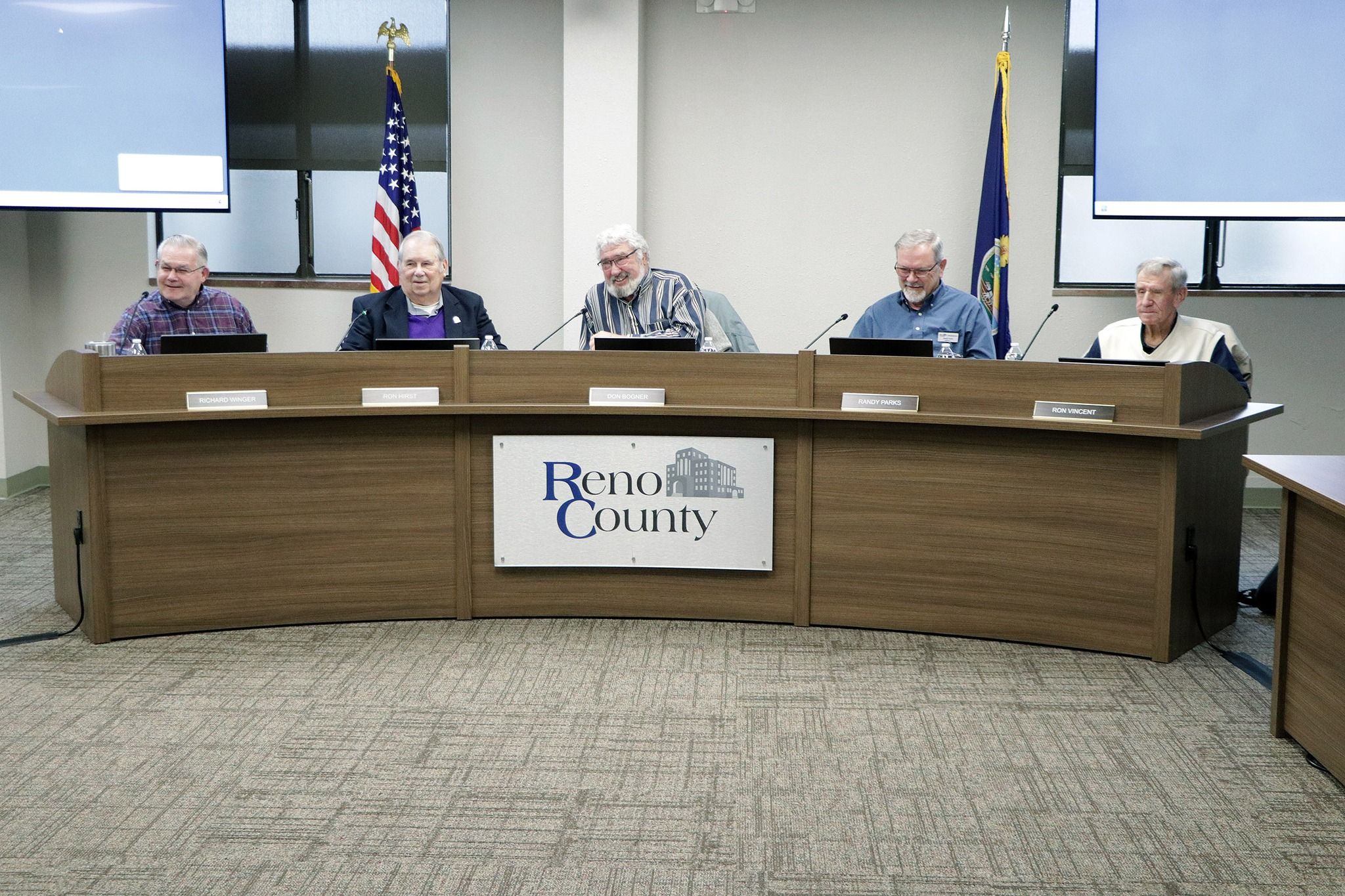 Reno County Commissioners Richard Winger, left, Ron Hirst, Don Bogner, Randy Parks and Ron Vincent.